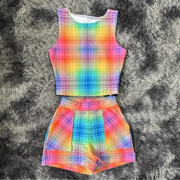 Black Milk Tartan Rainbow Wifey Crop Top XS NWT Toastie Fleece BMC Museum - Picture 8 of 9
